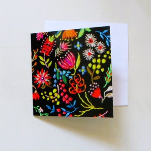 Grußkarte mit australischen Blumen, handbestickter Blumendruck, botanisches Blumengeschenk, Kunstkarte