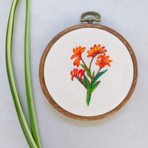 Embroidered Wall Art, Kangaroo Paw: Native Australian Flower Embroidery, Handmade Wall Hanging