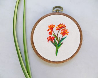 Embroidered Wall Art, Kangaroo Paw: Native Australian Flower Embroidery, Handmade Wall Hanging
