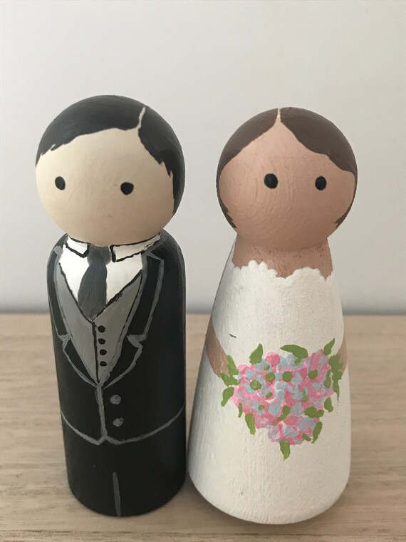bride and groom peg dolls