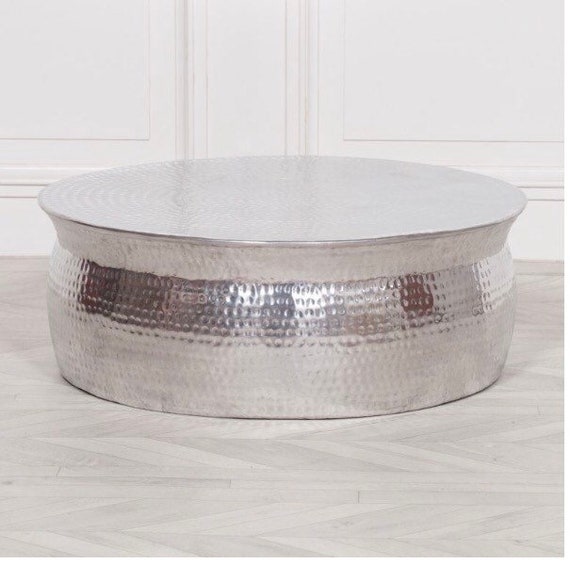 Aluminium Silev Hammered Effect Round Coffee Table Living Room Side Lounge