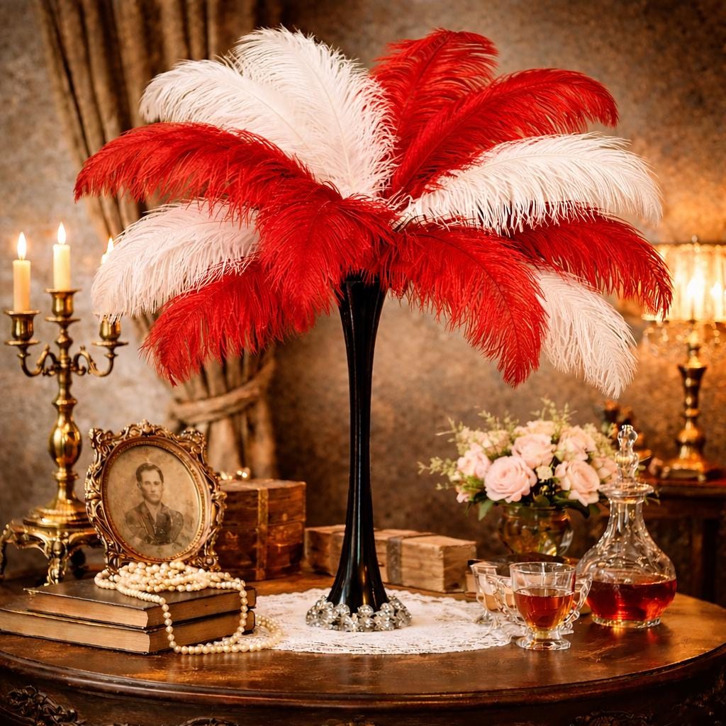 25 Red & 25 White Ostrich Feathers