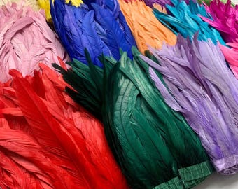 2 Meter Rooster Feather Trim Ribbon, Colorful Feather Fringe for Sewing, Costume Decor, Carnival Outfit DIY Crafts, Wedding Party Decoration