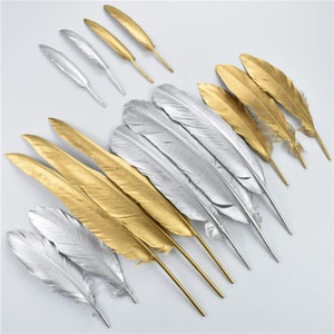 100Pcs/Lot Gold Silver Goose Feathers Duck Turkey Pluma for Crafts Party Carnival Decor Golden Wedding Decoration Feather for Diy
