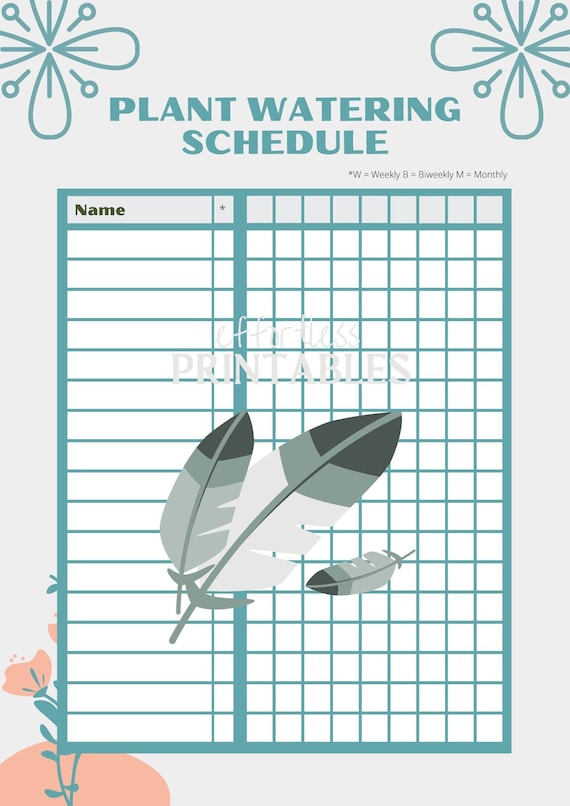 Plant Watering Schedule Printable Digital Download Instant Etsy