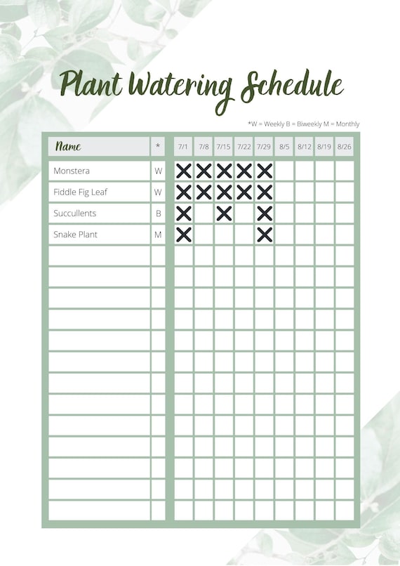 Plant Watering Schedule Template