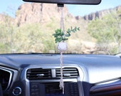Handmade mini macrame Car rear view mirror succulent plant hanger Locker accessory Window hanging ceramic pot