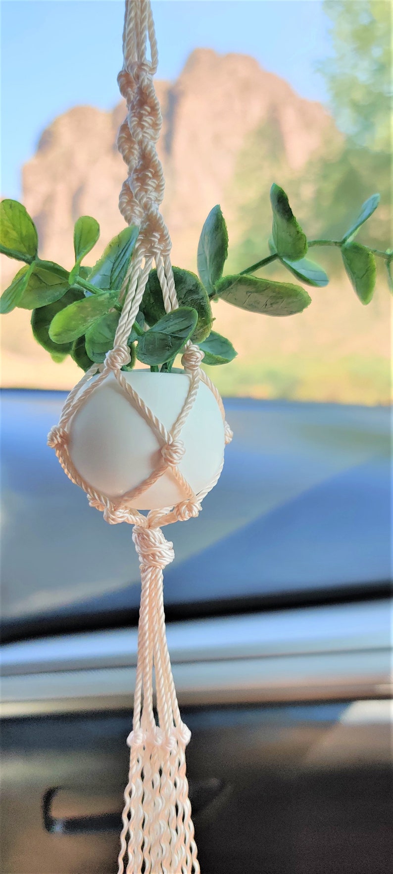 Handmade Mini Macrame Plant Hanger Car Mirror Hanging Etsy