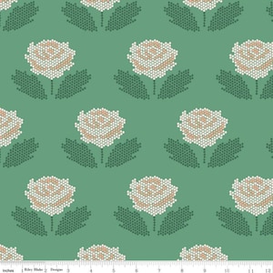 By the Yard - New Dawn Stitch Green, Floral Fabric from Riley Blake - Cotton Fabric sold by the yard