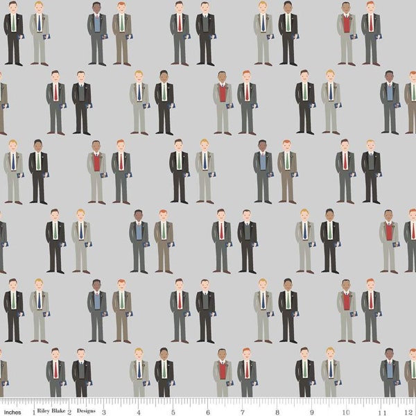 Called to Serve Elders on Gray, LDS Missionary Fabric - Cotton Fabric sold by the 1/2 yard