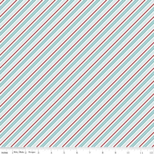 CLEARANCE FABRIC Santa Claus Lane Stripes Bear Lake (Teal Blue), Diagonal Stripe Fabric, Binding Fabric - Sold by the Yard