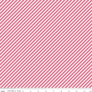 Singing in the Rain Ribbons Raspberry, Diagonal Stripe Fabric, Binding Fabric - Cotton Fabric sold by the 1/2 yard