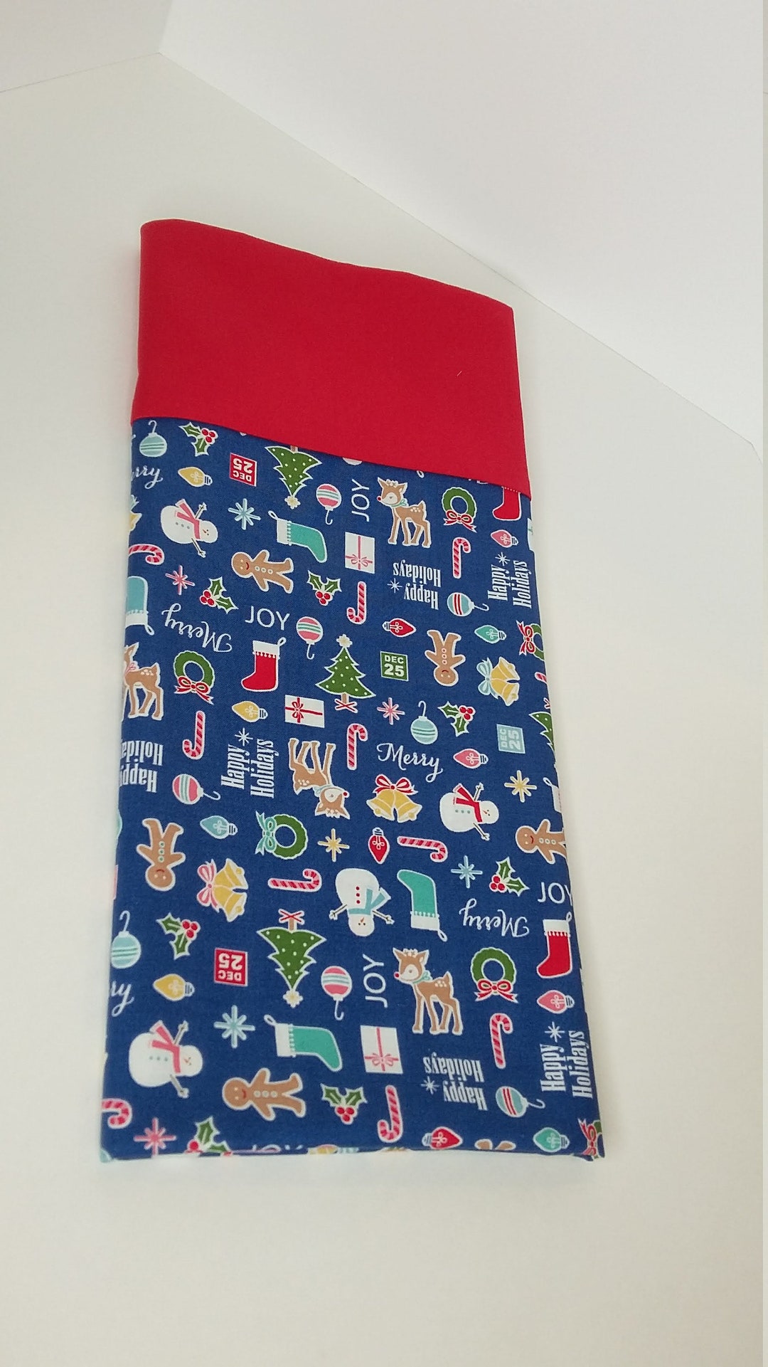 Christmas Pillow Case, Blue Pillowcase, Holiday Pillowcase, Christmas