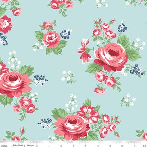 Notting Hill Main Songbird Floral Fabric, Blue Floral Fabric by Amy Smart - Cotton Fabric sold by the 1/2 yard