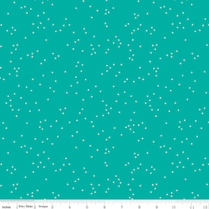 Blossom Vivid, White Blossoms on Turquoise - Cotton Fabric sold by the 1/2 yard