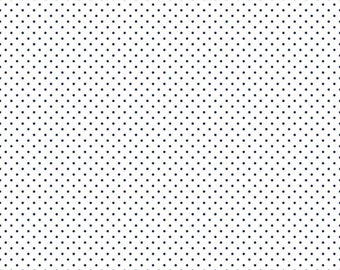 Navy Blue Swiss Dots on White, Blue Polka Dot Fabric - Cotton Fabric sold by the 1/2 yard