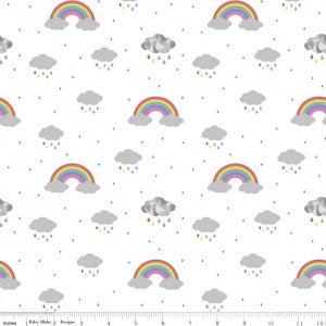 By the Yard - Dream in Color White, Rainbow Fabric, Low Volume Fabric - Cotton Fabric sold by the yard