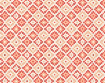 By the Yard - Woodland Spring God's Eye Coral, Coral Fabric - Cotton Fabric sold by the yard