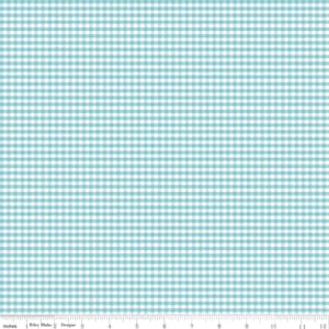 1/8&quot; Small Gingham Check Aqua - Cotton Fabric sold by the 1/2 yard
