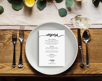 Classic Cursive Calligraphy DIY Printable Wedding Menu Template (5x7 inches)