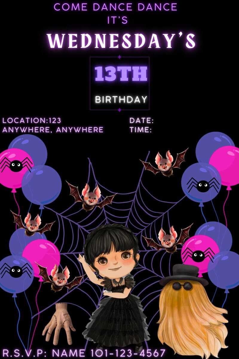 Wednesday Birthday Invite Birthday Invitation Wednesday Addams Wednesday Birthday Party Invitation Birthday Party Editable