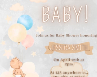 Baby Shower Invitation, Neutral Baby Shower Invite, Gender Neutral, Simple Baby Shower, Evite, Baby Sprinkle, Modern Baby Shower, Minimalist
