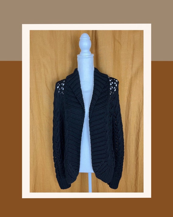 Black Alpaca Cardigan, Hand Knitted, Crochet Cardi