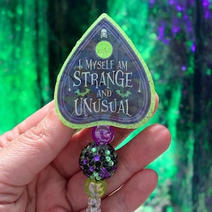 I Myself Am Strange & Unusual, Beetlejuice Badge Reel,Horror Movie Themed Badge Holder, The Killers Badge Reel, Halloween, RN, Michael Myers
