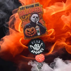 Just Waiting for Halloween, Horror Movie Themed Retractable Badge Holder, The Killers Badge Reel, Halloween, RN Badge Reel, Michael Myers