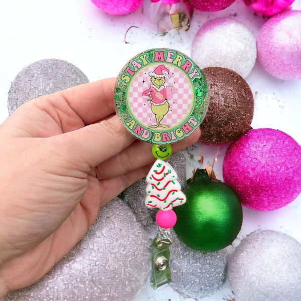 Stay Merry & Bright Badge Reel, Christmas Movie Badge Reel, Grinchmas, In my Grinch Era, Christmas Nurse ID Badge Reel, ID Badge Holder