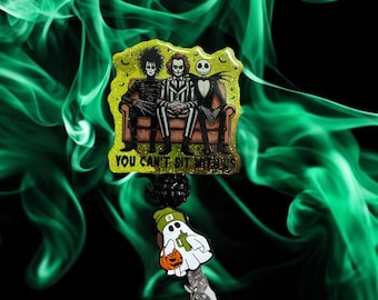 You Can’t Sit with Us, Beetlejuice Badge Reel,Horror Movie Themed Badge Holder, The Killers Badge Reel, Halloween, Spooky Nurse Badge