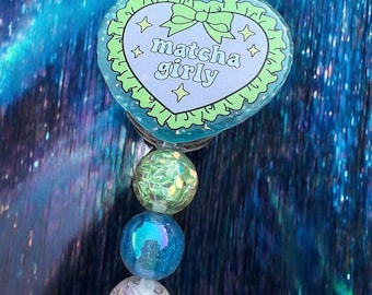 Matcha Girly Badge Reel, Fueled by Matcha Badge Holder, Trendy Badge Reel, RN Badge Holder, Funny Nurse Badge, Coquette Design Badge, CNA