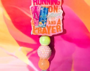 Running On Alani Nu and a Prayer Badge Reel, Energy Drink, IV Pump Badge Reel, RN Badge Holder, Funny Nurse Badge, Med Surg, ER Nurse Badge