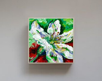 Peinture de lys, peinture de fleurs, peinture acrylique, peinture originale, peinture de fleurs de lys blancs, décoration d'art mural, cadeau d'anniversaire pour Yoer