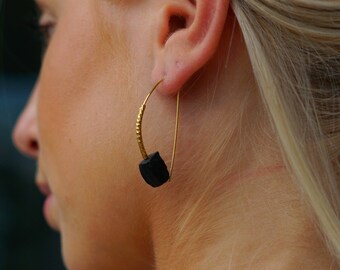 Statement Hoop Gold Earrings, 14K Gold Sterling Silver, Tourmaline Gemstone, Tarnish-Free Earrings, Elegant, Timeless, Gift for Her