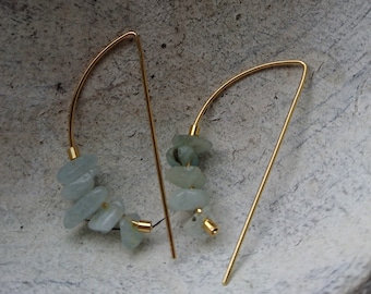 Half Hoop Gold Earrings, 14K Gold Sterling Silver Hoops, Aquamarine, Tarnish-Free Earrings, Elegant and Timeless Gift for Her