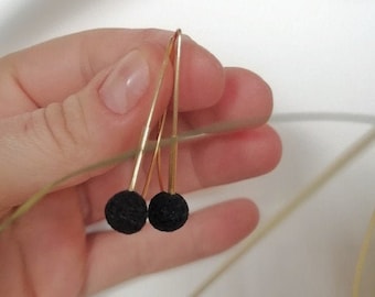 Elegant drop earrings, 14k gold, sterling silver, black lava stone, minimalist hoops, open creoles, timeless, boho, gift for her