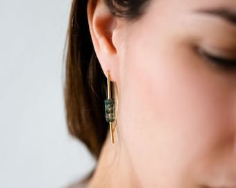 Moss agate earrings in 14k gold or sterling silver I delicate gemstone unique pieces