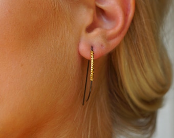 Open hoop earrings, black and gold, Art Deco style | Durable fine jewelry | 14k gold, sterling silver