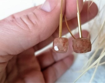 Elegant drop earrings, 14k gold, sterling silver, sunstone, minimalist hoops, open creoles, timeless, boho chic, gift for her