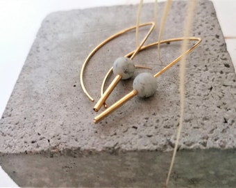 Elegant drop earrings, 14k gold, sterling silver, with natural agate stone, minimalist hoops, a timeless gift for her