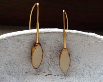 Crescent Moon Earrings, Opaque Gold, Beige Picasso Pearl, Durable Genuine Jewelry, 14k Gold-Plated Sterling Silver