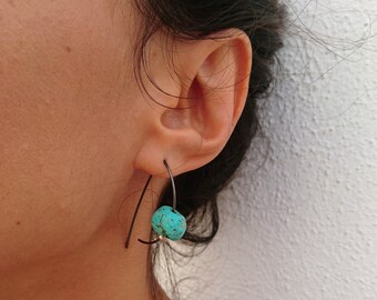 Delicate statement hoop earrings, boho half hoops, black oxidized sterling silver, gemstone howlite, open hoop earrings, boho, gift for her