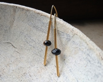 Delicate drop earrings, 14k gold, sterling silver, black oxidized, with faceted copper agate stone, timeless, minimalist hoops, delicate