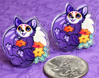 Candy Skull Fox Pin