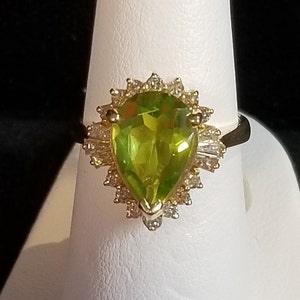 Natural Peridot and Diamond Ring in 14Kt Yellow Gold