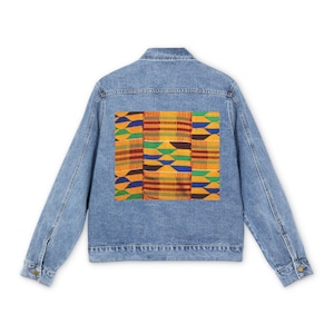 Kente Pattern Men's Denim Jacket | African Print Patch Back