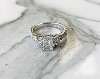 1.54ct Radiant Cut Center Diamond Multi Stone Ring 14k White Gold