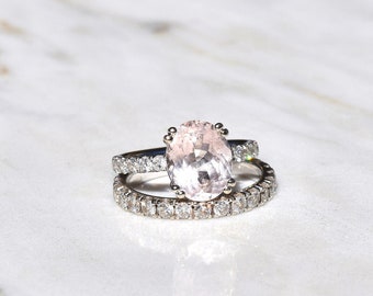 Sample 3 Carat Oval Cut Solitaire Morganite Engagement Ring with Round Cut Diamonds 14k White Gold