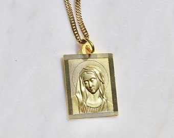 Small 14k Solid Yellow Rose White Gold Italian Style Virgin Mary Pendant